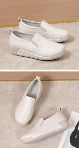 Genuine Leather Slip-On Thick Bottom Nursing Shoes Womens Spring Autumn Fashionable Casual Roman Style Soft Bottom Platform Flats