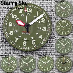 Starry Sky 29mm Green Words Green Pilot Style Watch Dials Watch Hands With Green Luminous Fit NH35/ETA PT5000 Automatic Movement