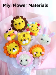 Mixed Style DIY Material Kit for Cartoon Smile Face Flower Bouquet with Small Animal Shapes Accessories One Set per Purchase