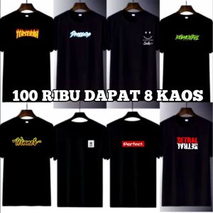 100 RIBU DAPAT 8 KAOS HITAM SIMPEL / KAOS DISTRO / KAOS PRIA WANITA