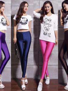 Spring Summer Womens Slim Fit Ice Silk Leggings Thin Elastic High Waist Shaping Colorful Glossy Smooth Fitness Pants