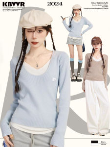 KBVVR | Fake Two-Piece V-Neck Autumn Fitted Sweater Innerwear Top