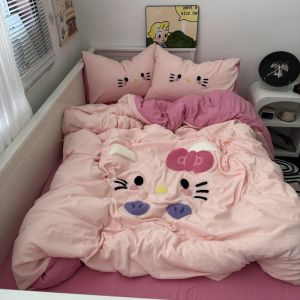 Bộ Chăn Ga Gối Đệm Kiểu Ins Đã Giặt Được Hoạt Hình Không Nguyên Chất Cotton Vải Bông Ba Mảnh Sinh Viên Có Sẵn Tùy Chọn Giường Đôi Đơn Trong Ký Túc Xá