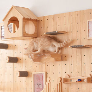 XIANGZONGBING | Space Capsule Design Wall Mounted Space Saving Solid Wood Cat Climbing Set