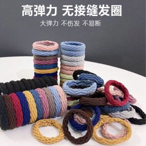 ผูกผมขนาดใหญ่สําหรับผู้หญิงไม่ทําลายผ้าขนหนูแหวนผม เรียบง่าย สไตล์วงผมเครื่องประดับผมเชือกผม สีดำ