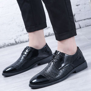Casual Leather Shoes Mens Wedding Party Increase Height Soft Bottom Business Formal Shoes round Toe Derby Style Plain Color