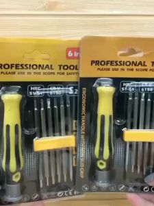 Obeng 6 in 1 Bolak Balik 12 Mata Plus Minus Bintang Hex Universal SET