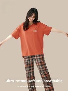 Miiow | Pure Cotton Summer Lightweight Short Sleeve Sleepwear Set Casual Home Clothes For Women Breathable Comfortable Round Neck Design