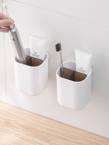 Bathroom Toilet Toothpaste Toothbrush Comb Storage Rack Wall Mounted No Drilling Required Bathroom Vanity Razor Storage Tube