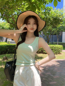 เสื้อกั๊กแขนกุดคอตตอนสีเขียวดีพาซิมเมทรีสำหรับผู้หญิง ฤดูร้อนปี 2025 เสื้อชั้นในแขนกุดแบบใหม่ เสื้อชั้นในแขนกุดสำหรับใส่ด้านนอก