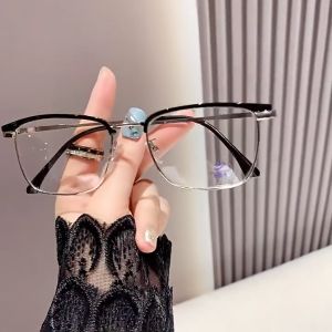CHARMRAY Business Photochromic Eyeglasses for Women Men Metal Frame Anti Blue Light Glasses