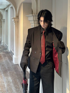 Original High-End Red Inner Waistcoat Double-Breasted Shoulder-Padded Suit Jacket Casual Youthful Style Long Sleeve Spring Wear