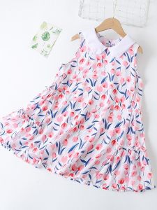 Váy công chúa bằng lụa cotton thời trang cho bé gái Trang phục mùa hè với họa tiết hoa Váy chữ A chất liệu viscose cho trẻ em