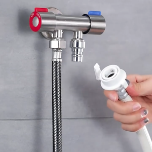 Stainless Steel Double Angle Valve One-Inlet Two-Outlet Dual Control Switches Valve Core Wall-Mounted for Bathroom Kitchen Toilet Plumbing Faucet Connector Water Splitter