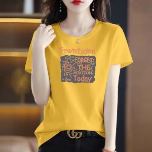 First-Line Brand High Quality Pure Cotton round Neck Short Sleeve T-shirt Womens Summer K-style Loose Leisure Slimming Tops Ins Fashion