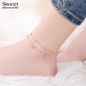Roses Gold Butterfly Double Layer Ankle Bracelet