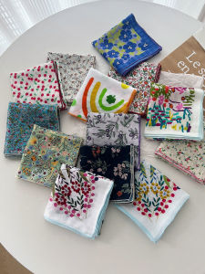 Japanese Style Retro Easy Matching Floral Square Scarf Spring and Summer Artsy Fresh Cotton Small Scarf Womens Thin Decorative Scarf