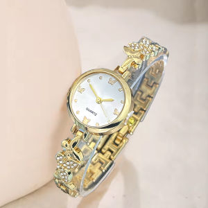 New Elegant Butterfly Watch for Women: Waterproof Women's Watch with Rhinestone Inlaid Round Dial