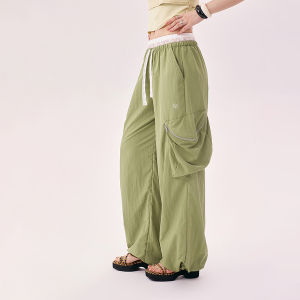 Chuu Lace Patchwork Drawstring Casual Pants Womens New Autumn Wide Leg Long Pants Embroidery Pocket High Waist Loose Fit