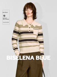 BEIQIANI | Vintage Contrast Stripe Polo Neck Sweater for Winter