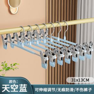 10Pcs Stainless Steel Non Marking Pants Hangers Adjustable Anti Slip Skirt Clips Heavy Duty Closet Organizer for Home