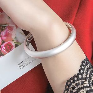 S999 Sterling Silver Closed Bracelet Inherited from Ancient Method Heart Sutra Men and Womens Frosted Smooth Face Noble Consort Bracelet Gift for Girlfriend and Mother