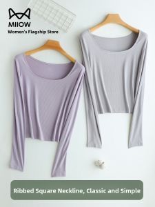 MiiOW | Slim Fit Long Sleeve Square Collar T-Shirt Womens Base Shirt Versatile Classic Style Autumn New Arrival Cat Person MiiOW
