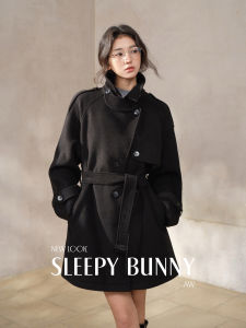 Collar Belted Cloak Style Wool Coat