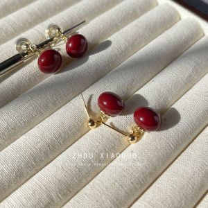 New Year Cherry Blossom Earrings Red Date Vintage No Piercing Womens Spring Festival Versatile Retro Clip-On Ear Jewelry