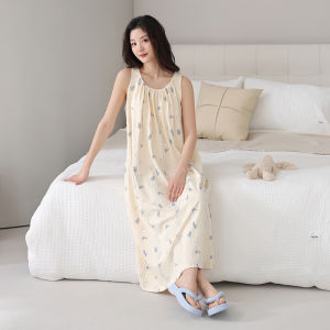 miiow | Soft Breathable Summer Thin Sleeveless Long Vest Dress Nightgown Womens Sleepwear Home Clothes Cat Person Brand Cotton Blend