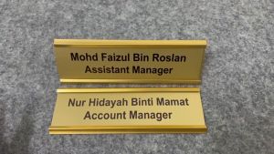 Jawatan Office Sign Name Job Position Title Plate with Golden Aluminium Frame Desk Sign
