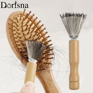 Dorisna Hair Brush Cleaner Mini Hair Remover Home Travel Salon Rake with Metal Teeth Comb Wooden Handle Portable Comb Brush Cleaning Tools