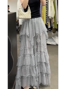 MANMI | Đầm Dài Tulle In Chấm Bi Không Đều Kiểu Bánh Kem