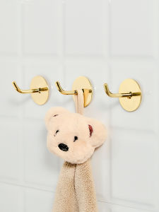 Strong Hook Punch-Free Golden Wall Non-Marking Sticky Hooks Kitchen Bathroom Door Rear Brass Color Towel Hanger