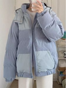 WANGGONGZHU | Thickened Corduroy Down Cotton Jacket Women Winter New Style Casual Fashion Outerwear Warm Loose Fit Hooded Zipper Closure Long Sleeve