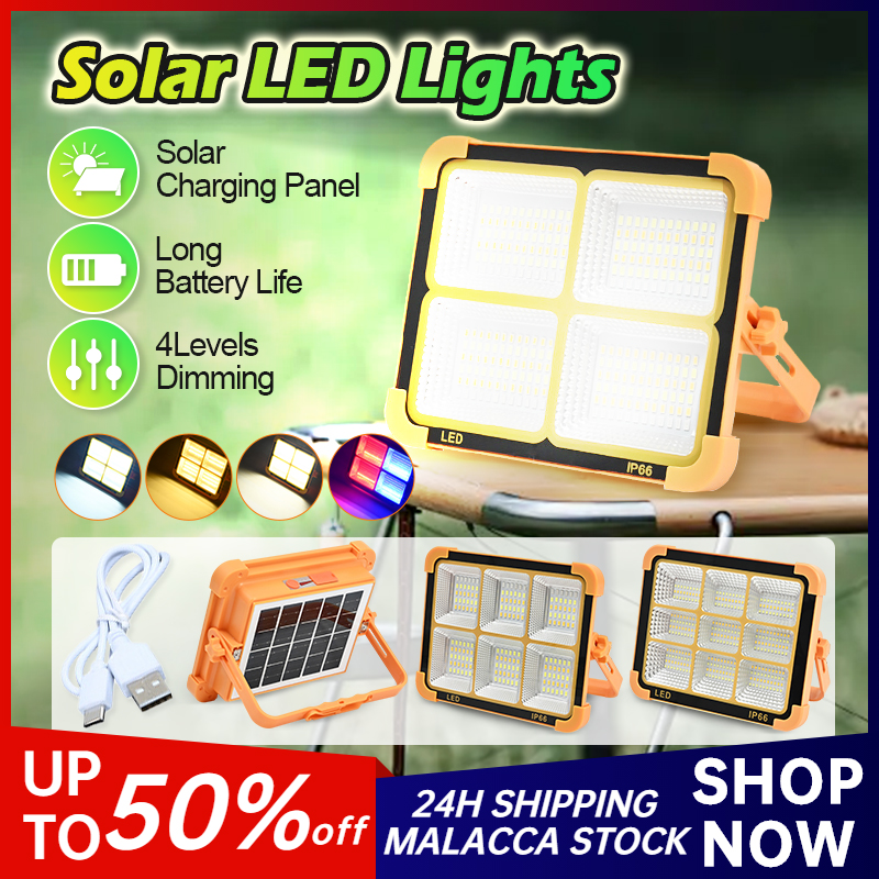 6000W LED Solar Floodlight Rechargeable Emergency Lighting Outdoor Camping Portable Lamp Waterproof Searchlight