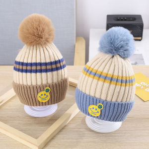 Kids Hat Fall and Winter Boys and Girls Casual All-Matching Warm Winter Baby Cap Infant Western Style Fur Ball Woolen Cap