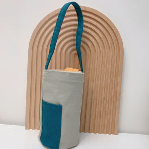 Thermos Cup Cover Crossbody Contrast Color Japan and South Korea Minimalist Hand-Held Water Cup Bag Water Bottle Protection Cover Neutral Literary Canvas Bag