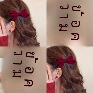 Red Butterfly Knot Hair Clip Womens New Years Fashion Hair Accessories Side Hair Clip Cute Forehead Clip Sweet Style