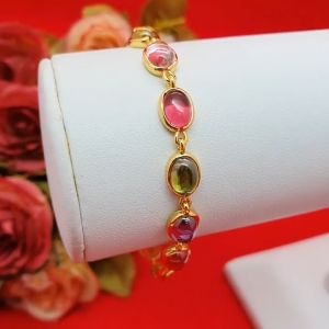 สร้อยข้อมือทองฝังพลอยนพเก้า ความยาว 7 นิ้ว ตะขอคลิปล็อค ชุบทอง งานสวย ทำจากทองเหลือง ใช้ได้ทุกโอกาส รูปถ่ายจากสินค้าจริง