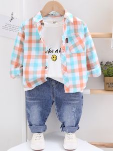 Áo Sơ Mi Trẻ Em Tay Dài Bằng Cotton Mỏng Mùa Xuân Thu Thời Trang Cho Bé Trai Bé Gái Áo Khoác Ngoài Kẻ Caro Phong Cách Hàn Quốc