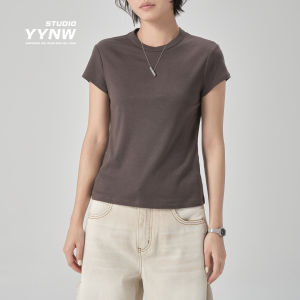 YYNW | Áo Thun Tay Ngắn Cổ Tròn Chất Liệu Tencel Màu Đơn
