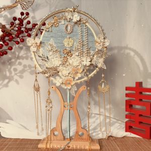 Circular Fan Bridal Wedding DIY Material Handmade Wedding Finished Wedding Fan Chinese Classy Fan Double-Sided Xiuhe Wedding Fan