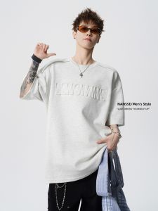 NANSSE | Design Sense Letter Steel Stamp Zipper T-shirt Men Summer Casual Short Sleeve