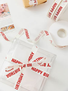 ริบบิ้นสีแดงวันเกิด DIY วัสดุตกแต่งเค้ก บรรจุภัณฑ์กลีบดอกไม้สีขาว บรรจุภัณฑ์กล่องของขวัญ ริบบิ้นผ้าฝ้ายโพลีเอสเตอร์