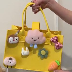 AODUOYAYA Cartoon Small Doll Felt Ball Series Solid Color Hand-held Handbag Travel Mommy Diaper Bag