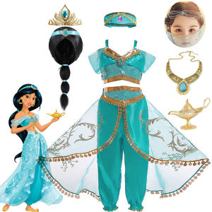 Christmas gifts Disney Girl Princess Jasmine Costume Dress Birthday Party Carnival Cosplay Aladdin Agic Lamp Vestidos Halloween Clothing Set