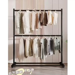 AI Home💕[สุดคุ้ม] ไม้แขวนเสื้อตั้งพื้น 2 ชั้น แขวนผ้าได้มาก ใช้ในบ้านและหอพักนักเรียน ไม้แขวนเสื้อแบบง่ายๆ