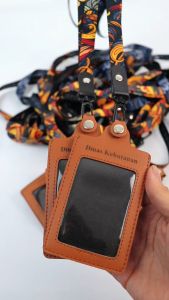 Id Card Holder Custom + Lanyard Kulit - Lanyard Custom Nama Satuan Name Tag Id Card Holder Leather Holder Kartu 3 Slot Gaya Formal Unisex - Lazada
