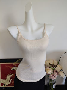 หวาน Pure ผ้าฝ้าย U-neck Butterfly Knot สลิมฟิต ยืดได้ สีทึบ เสื้อกั๊ก ผู้หญิง สวมใส่ด้านใน เสื้อชั้นนอก ฤดูร้อน ลำลอง เสื้อเปลือย